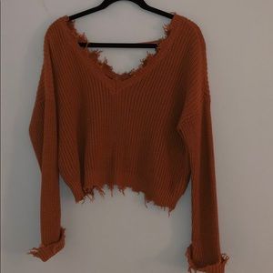 Tan Fringe Cropped Sweater